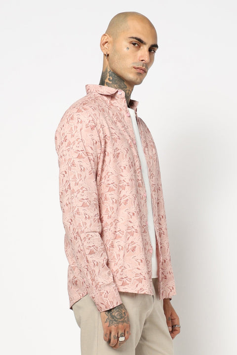 PEACH FLORAL PRINTED SHIRT-Shirt - 250731807