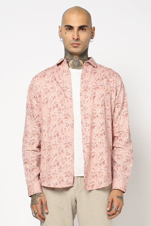 PEACH FLORAL PRINTED SHIRT-Shirt - 250731807