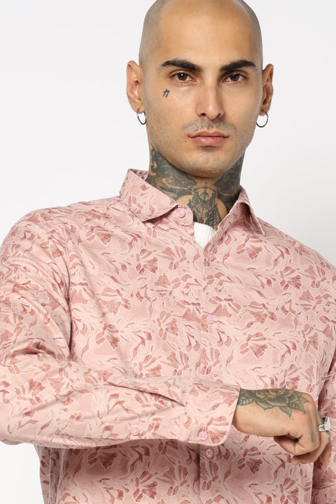 PEACH FLORAL PRINTED SHIRT-Shirt - 250731807