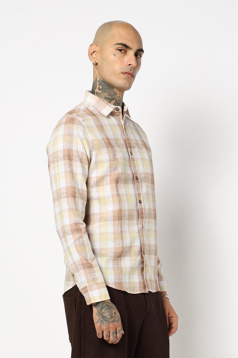 PEACH MADRAS CHECKERED SHIRT-Shirt - 250531178