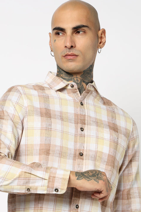 PEACH MADRAS CHECKERED SHIRT-Shirt - 250531178