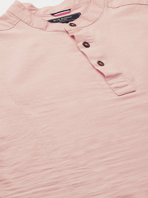 Peach Mandarin Collar Kurta Shirt - Kurta - 221123426