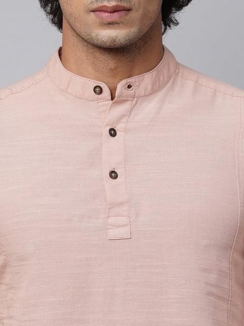 Peach Mandarin Collar Kurta Shirt - Kurta - 221123426