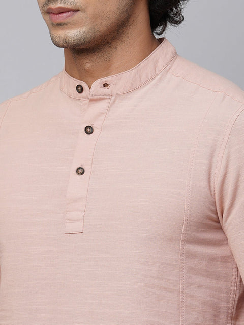 Peach Mandarin Collar Kurta Shirt - Kurta - 221123426