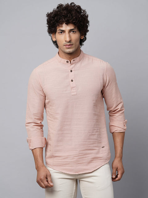 Peach Mandarin Collar Kurta Shirt - Kurta - 221123426