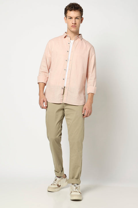 Peach Solid Full Sleeve Shirt - Shirts - 250331033