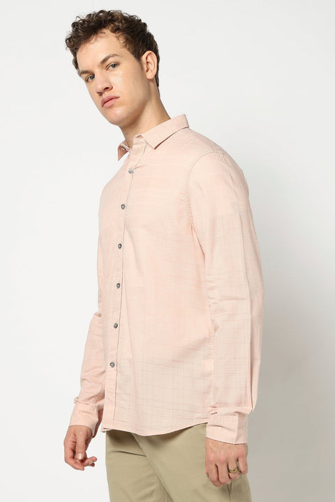 Peach Solid Full Sleeve Shirt - Shirts - 250331033