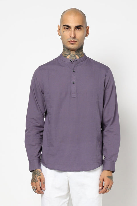 Pewter Solid Cotton Kurta Shirt - Kurta - 240126508
