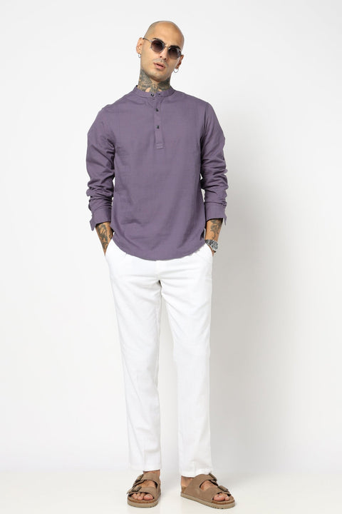 Pewter Solid Cotton Kurta Shirt - Kurta - 240126508