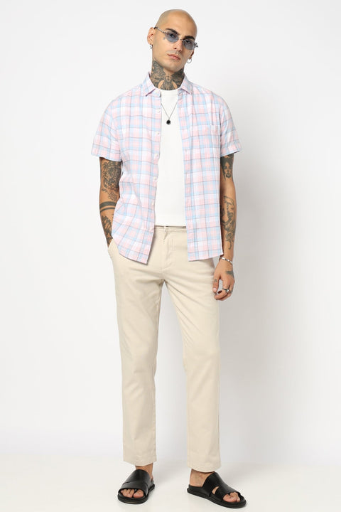 PINK CHECKERED HALF SLEEVE SHIRT-Shirt - 250731891