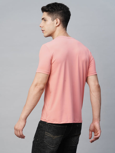 Pink Round Neck Solid T-Shirt - T-Shirt - 230200061
