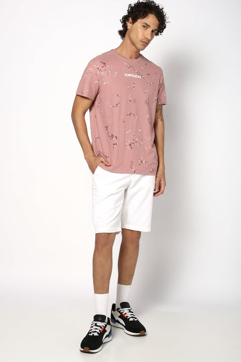 Printed Textured Round Neck T-shirt - T-Shirt - 2409300727