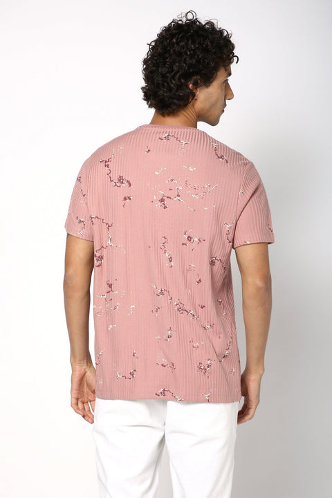 Printed Textured Round Neck T-shirt - T-Shirt - 2409300727