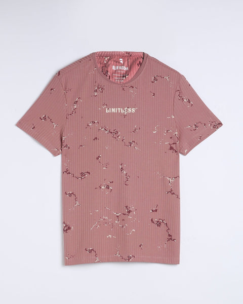 Printed Textured Round Neck T-shirt - T-Shirt - 2409300727