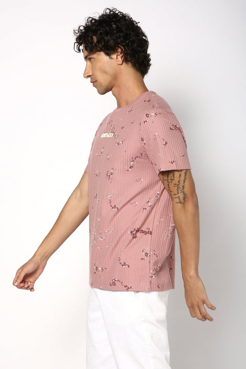 Printed Textured Round Neck T-shirt - T-Shirt - 2409300727