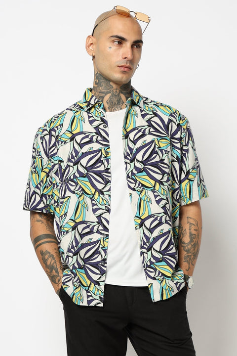 PURPLE TROPICAL PRINTED HALF SLEEVE SHIRT-Shirt - 250731672