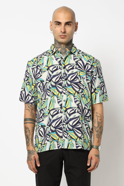 PURPLE TROPICAL PRINTED HALF SLEEVE SHIRT-Shirt - 250731672