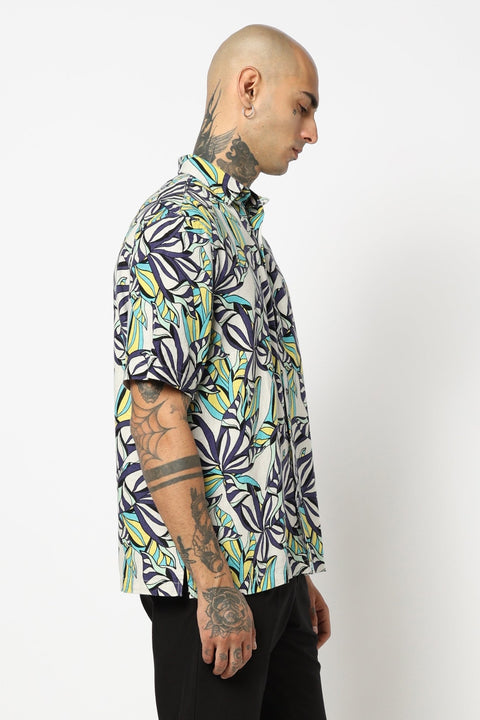 PURPLE TROPICAL PRINTED HALF SLEEVE SHIRT-Shirt - 250731672