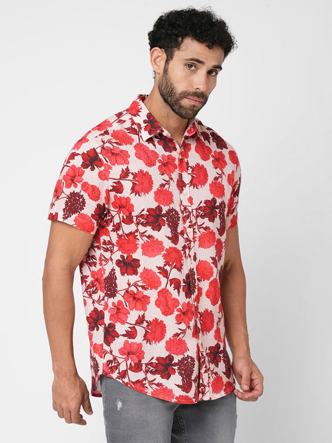 Red Floral Printed Shirt - Shirt - 230725353