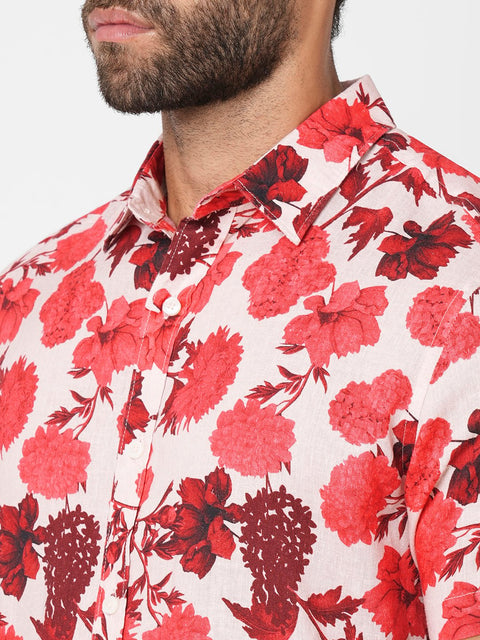 Red Floral Printed Shirt - Shirt - 230725353
