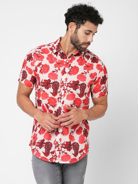 Red Floral Printed Shirt - Shirt - 230725353
