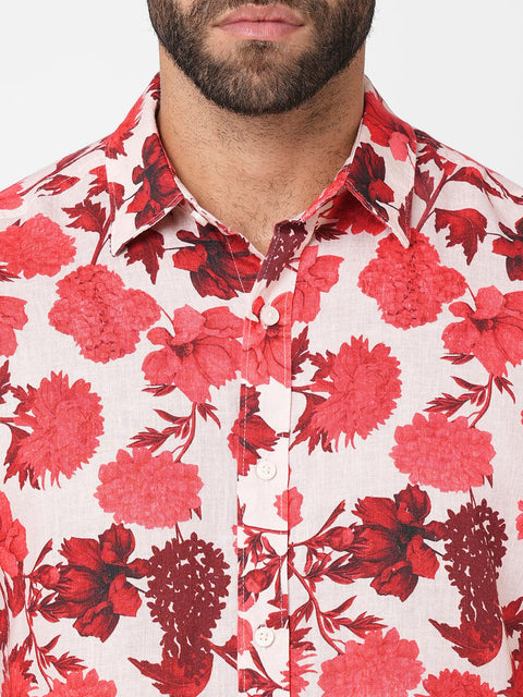 Red Floral Printed Shirt - Shirt - 230725353
