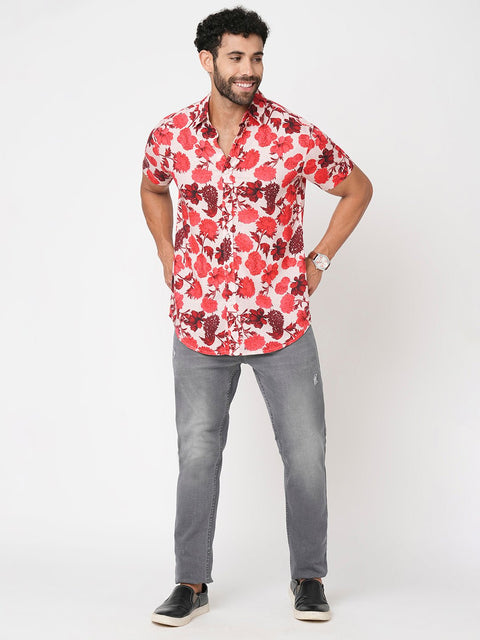 Red Floral Printed Shirt - Shirt - 230725353