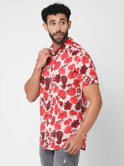 Red Floral Printed Shirt - Shirt - 230725353