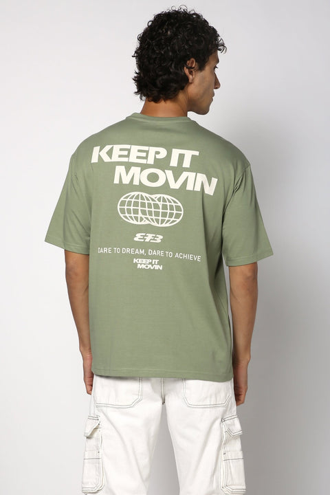 Sage Green Printed Oversized T-shirt - T-Shirt - 2409300670