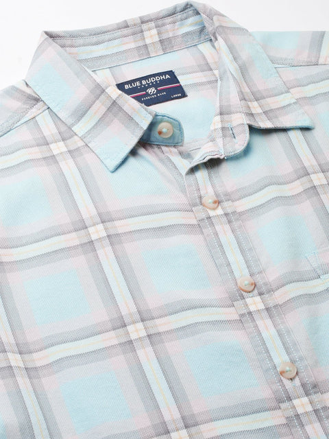 Teal Blue Checks Cotton Shirt - Shirt - 230625127