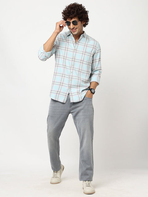 Teal Blue Checks Cotton Shirt - Shirt - 230625127