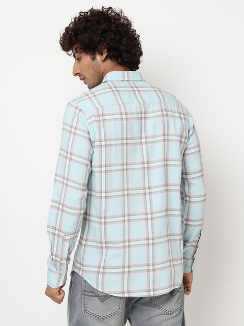 Teal Blue Checks Cotton Shirt - Shirt - 230625127