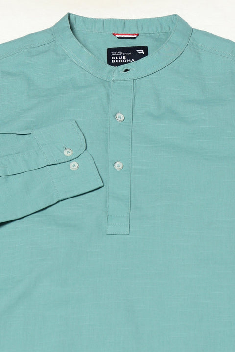 TURQUISE PLAIN MANDARIN COLLAR KURTA - Kurta - 240126533