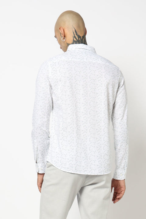 WHITE BOTANICAL PRINTED FULL SLEEVE SHIRT-Shirt - 250731827