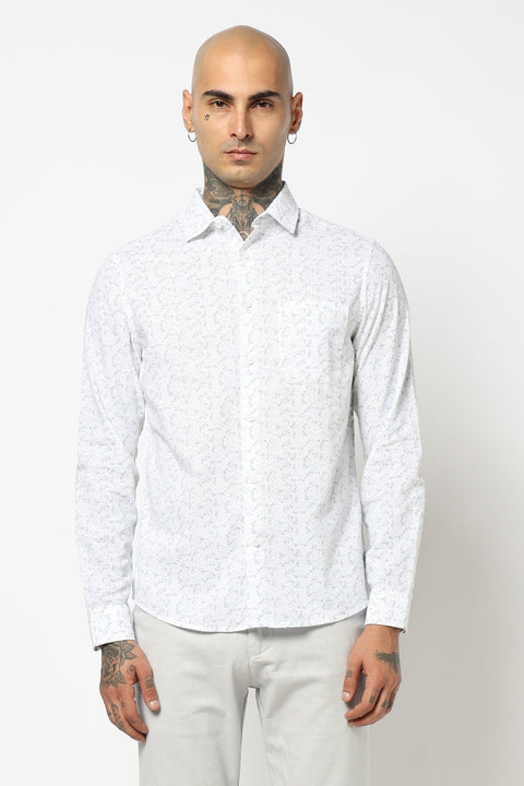 WHITE BOTANICAL PRINTED FULL SLEEVE SHIRT-Shirt - 250731827