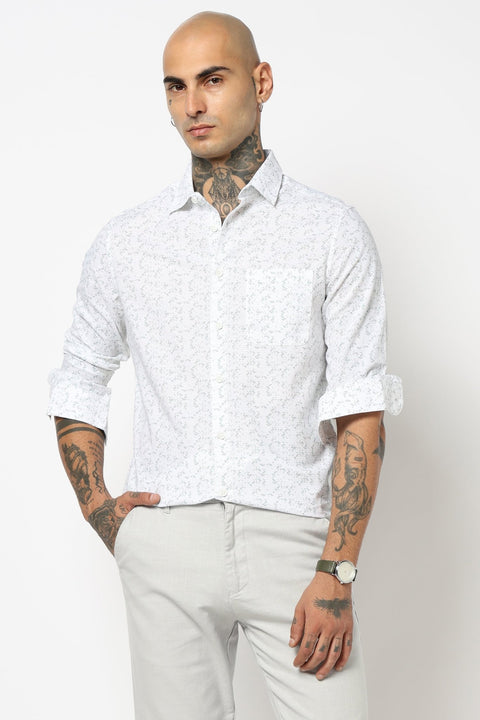 WHITE BOTANICAL PRINTED FULL SLEEVE SHIRT-Shirt - 250731827