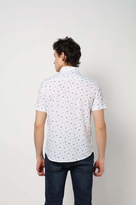White Floral Print Half Sleeve Shirt - Shirt - 240828632