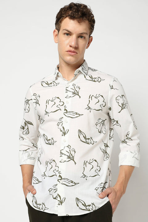 White Floral Printed Full Sleeve Shirt - Shirts - 250331053