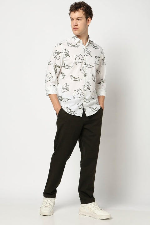 White Floral Printed Full Sleeve Shirt - Shirts - 250331053