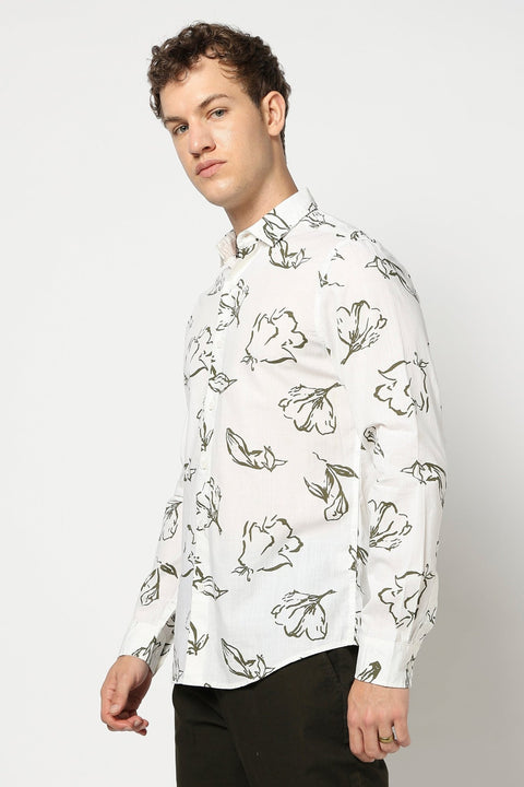 White Floral Printed Full Sleeve Shirt - Shirts - 250331053