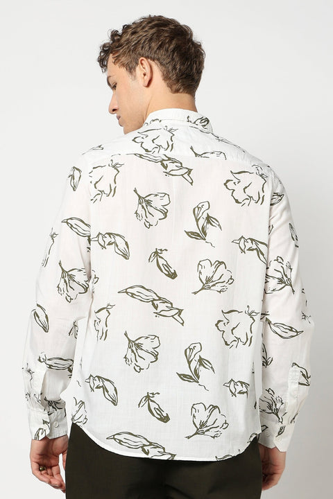 White Floral Printed Full Sleeve Shirt - Shirts - 250331053