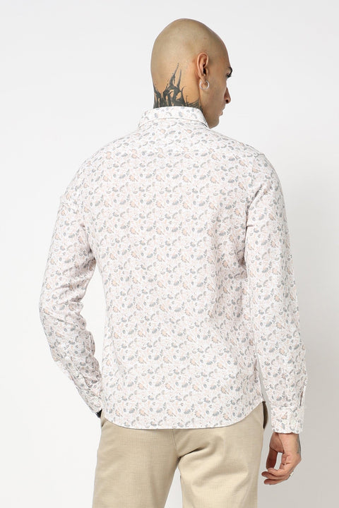 WHITE FLORAL PRINTED TAILORED FIT SHIRT-Shirt - 250531408