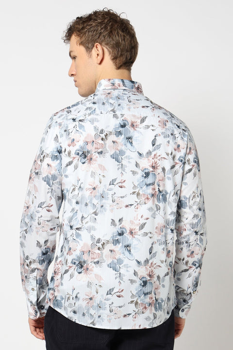 White Floral Satin Shirt - Shirts - 241230152