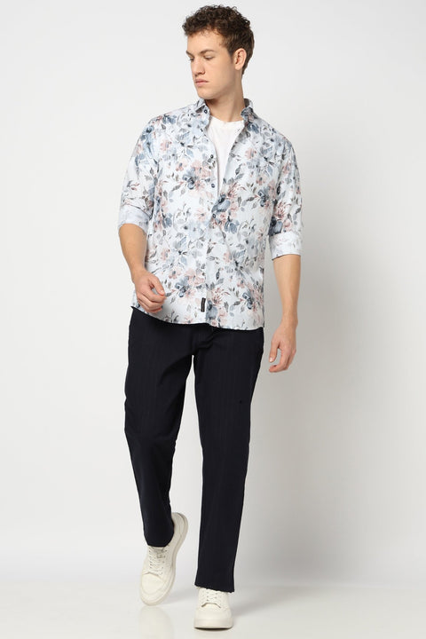 White Floral Satin Shirt - Shirts - 241230152