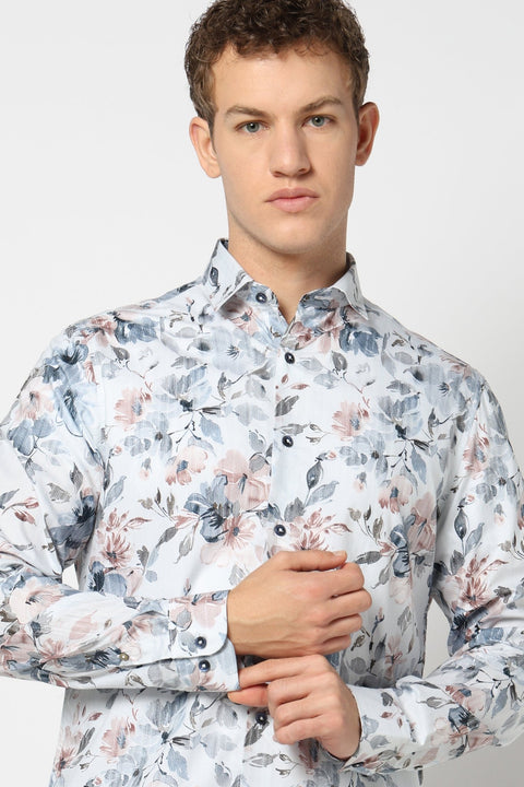 White Floral Satin Shirt - Shirts - 241230152