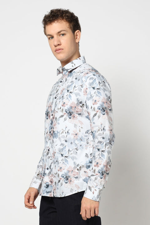 White Floral Satin Shirt - Shirts - 241230152