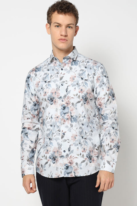 White Floral Satin Shirt - Shirts - 241230152