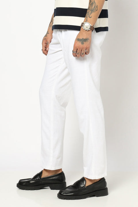 WHITE TRAVELLER FIT LINEN TROUSER - Trousers - 250740745