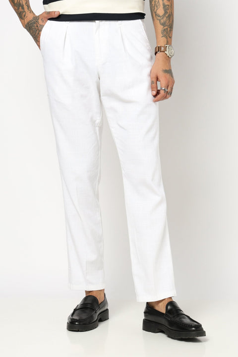 WHITE TRAVELLER FIT LINEN TROUSER - Trousers - 250740745