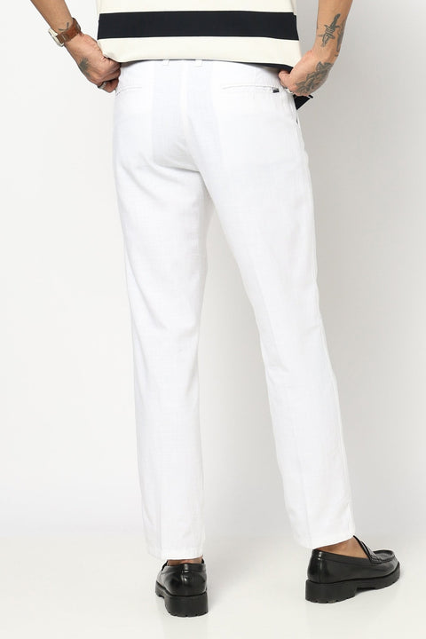 WHITE TRAVELLER FIT LINEN TROUSER - Trousers - 250740745